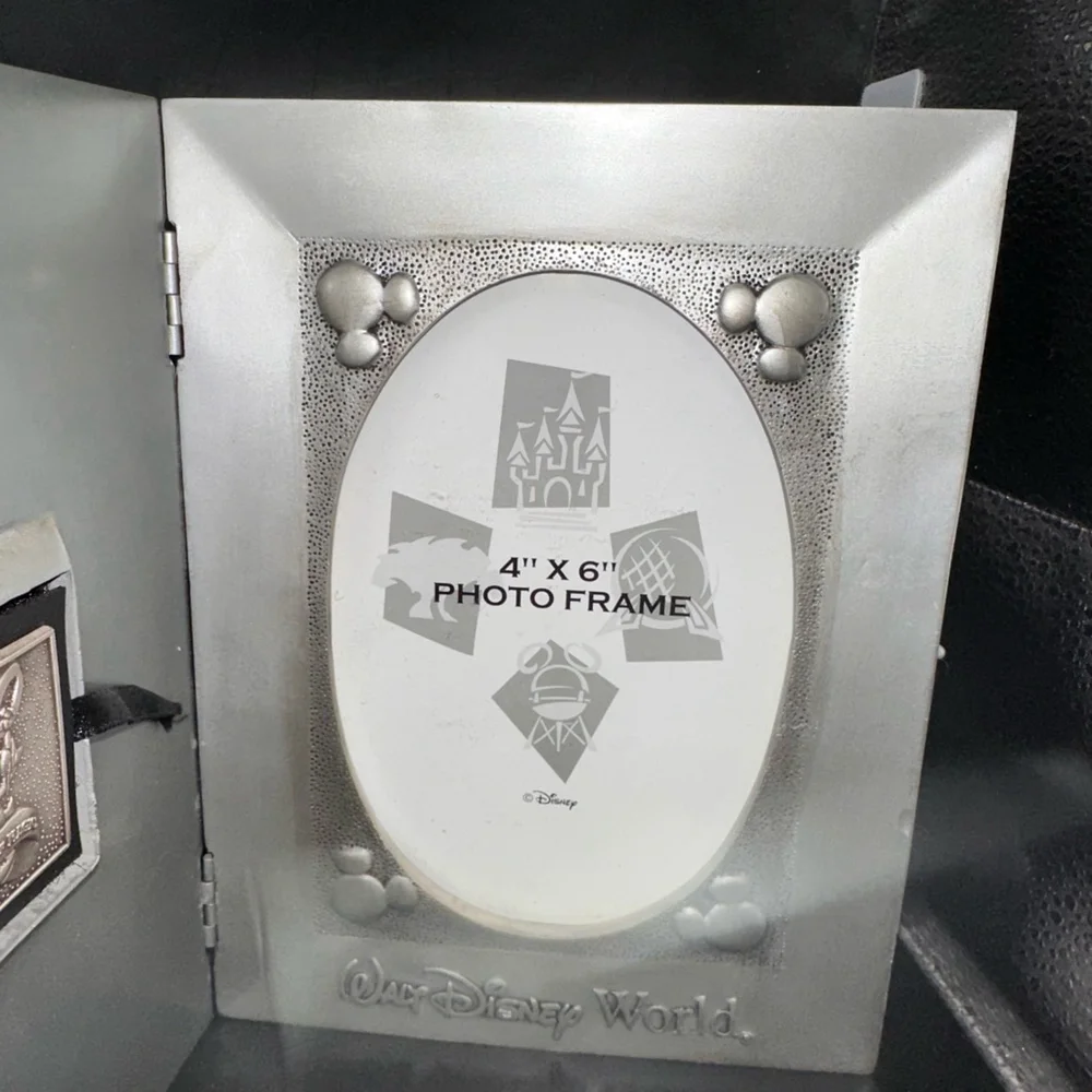 Disney Silver Pewter Picture Frame 100 Years of Magic Mickey Case Collector Pin